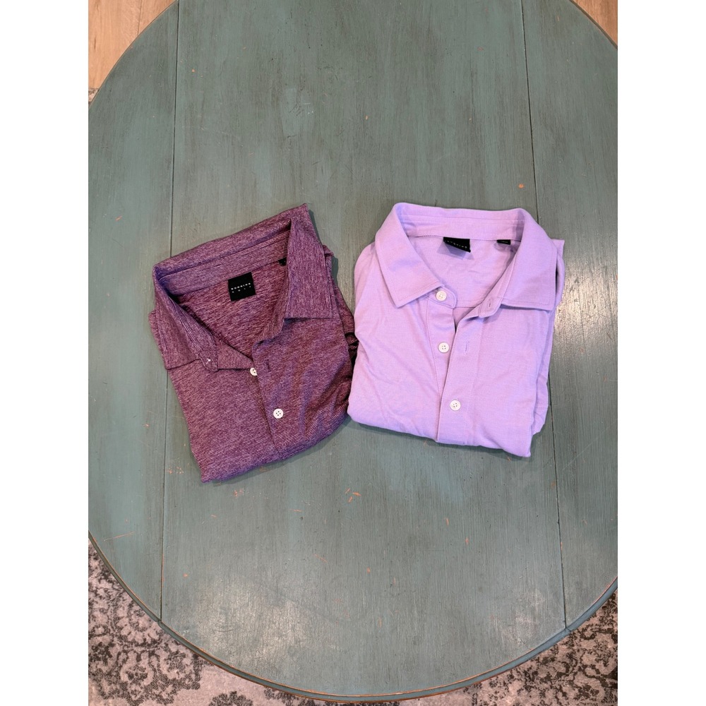Dunning Golf Mens Polo Shirt Lot of 2 Purple Lavender Coolmax Stretch Large L
